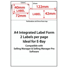 EBAY INTEGRATED LABELS - 2 LABELS PER SHEET - 42x122mm + 40x72mm
